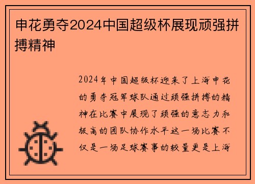 申花勇夺2024中国超级杯展现顽强拼搏精神 申花勇夺2024中国超级杯展现顽强拼搏精神